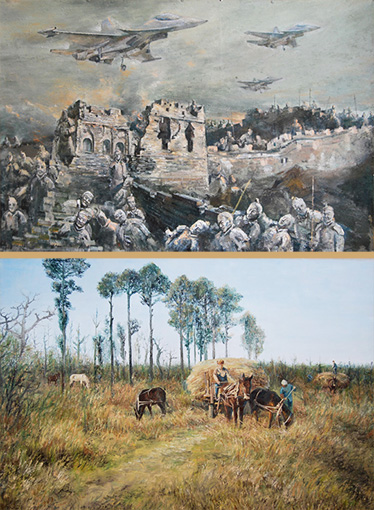 飞跃 135×115cm布面油画2010年;收草 120×80cm 飞跃 135×115cm布面油画2010年;收草 120×80cm