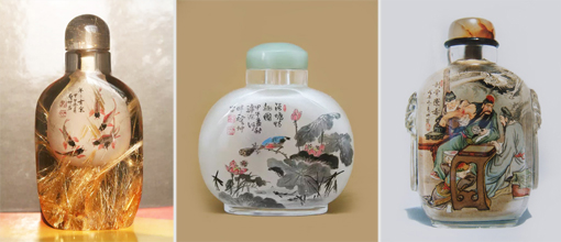 国画鼻烟壶《年年有余》；国画鼻烟壶《荷塘情趣图》；国画鼻烟壶《刮骨疗毒》