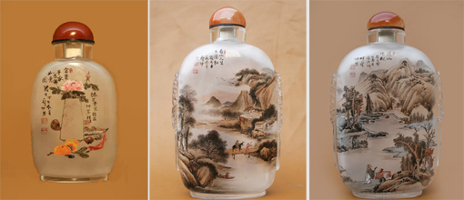 国画鼻烟壶《水浒一百单八将》；国画鼻烟壶《山居秋色》；国画鼻烟壶《群蝶》