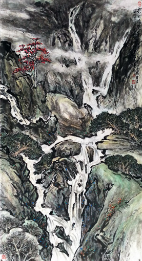 《栗木桥瀑布》179cm×97cm 《栗木桥瀑布》179cm×97cm