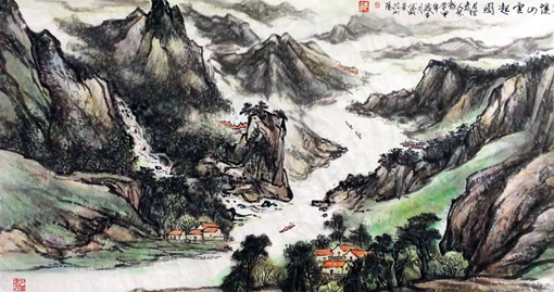 《溪山云起图》139cm×70cm 《溪山云起图》139cm×70cm