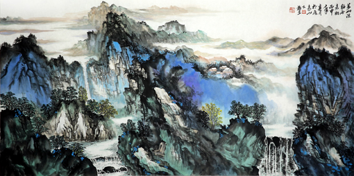 杜福生《 万山浮动》136×68cm