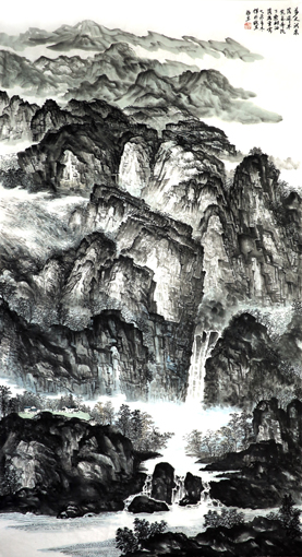 杜福生《万丈洪泉》180×96cm 杜福生《苍山滴翠》180×97cm