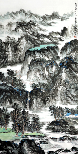 杜福生《山明水净》136×68cm 
