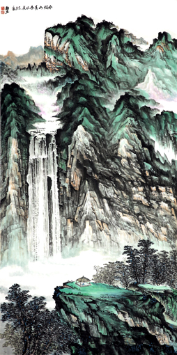 杜福生《水绿山青》136×68cm