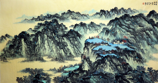 杜福生《晚雲秋树》180×85cm