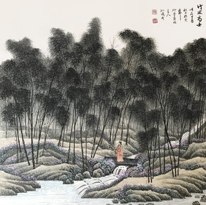 《竹林高士》65x65cm