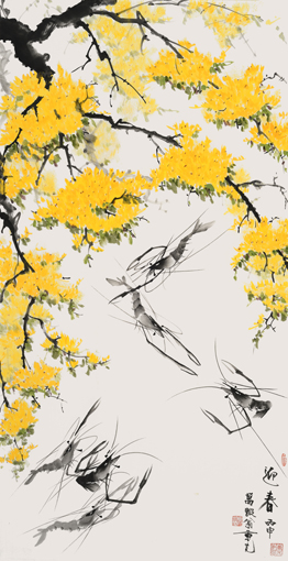 余重光作品 《迎春》136×70cm 余重光作品 《迎春》136×70cm