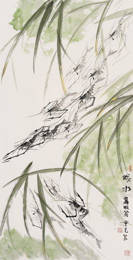 余重光作品《戏水》136×70cm 余重光作品《戏水》136×70cm