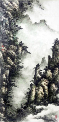张文山作品《黄山书箱峰》规格：138cmx69cm