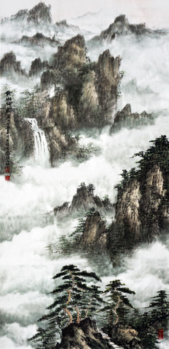 张文山作品《黄山松雲》规格：200cmx70cm