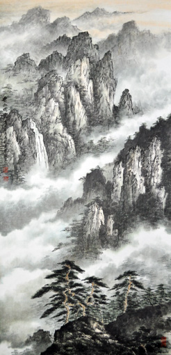 张文山作品《黄山烟云》规格：138cmx68cm
