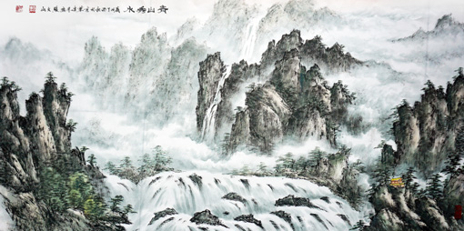 张文山作品《青山秀水》规格：180cmx97cm