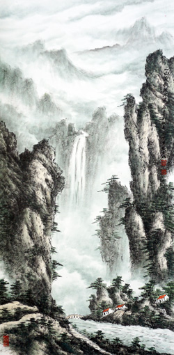 张文山作品《一曲泉歌流不尽》规格：138cmx69cm