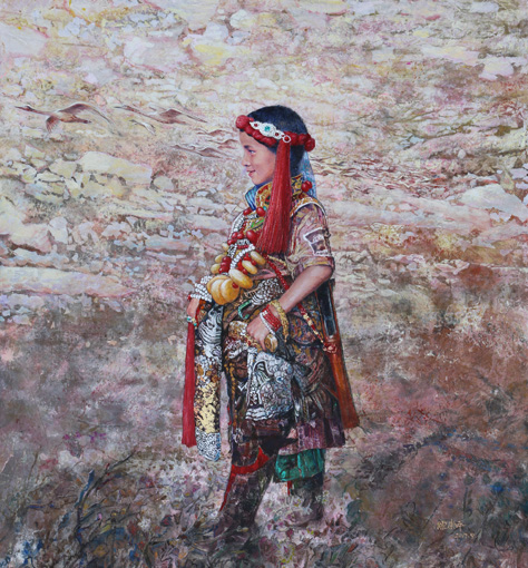 现代重彩画 高原雏鹰 120cmx110cm