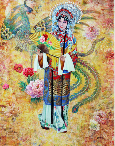 現代重彩画 京戏楊贵妃 140cmx100cm