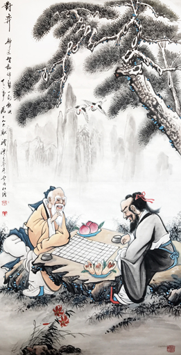 卢成仕作品——《对弈》136cm×68cm