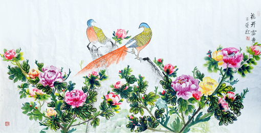 马爱红作品《花开富贵》规格:90cmx180cm 马爱红作品《花开富贵》规格:90cmx180cm