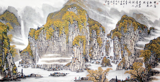 孟传儒作品:《黄落秋山金光照》规格:180cmx97cm 孟传儒作品:《黄落秋山金光照》规格:180cmx97cm