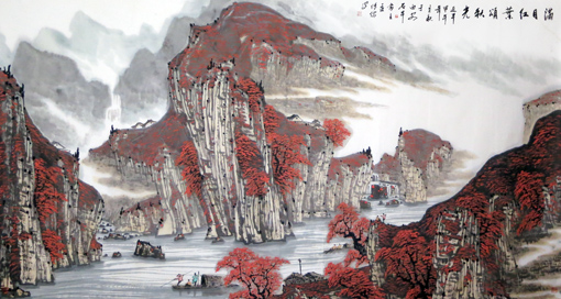 孟传儒作品:《满目红叶颂秋光》规格:180cmx97cm 孟传儒作品:《满目红叶颂秋光》规格:180cmx97cm
