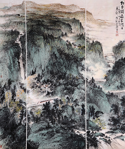 《动车开过家门口》 150X130cm