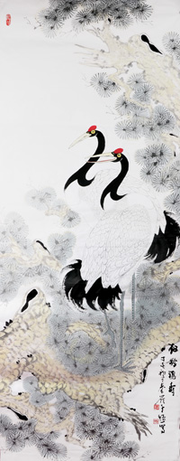刘当财作品《松龄鹤寿》 规格：68x138cm