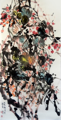 道金平作品《海棠》68x138cm.2015年