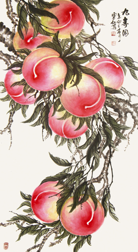 刘凤仙作品《九寿图》 规格：200x100cm 价格：148万元（也可面议）