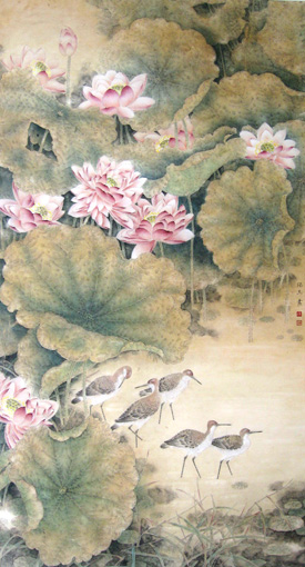 《荷塘秋色》规格：92x170cm