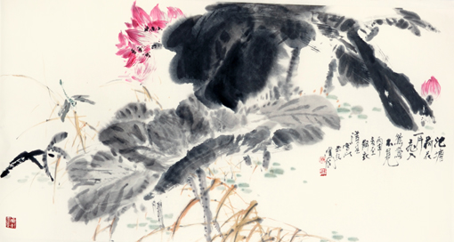 《荷花点翠图》