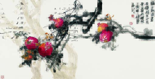 冯晓军作品《骊山秋风老石榴》68cm×138cm