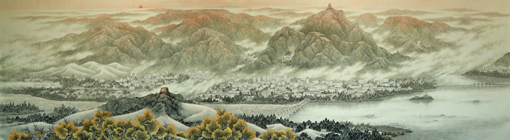 《大漠湖城.旭日乌海》150cmX515cm