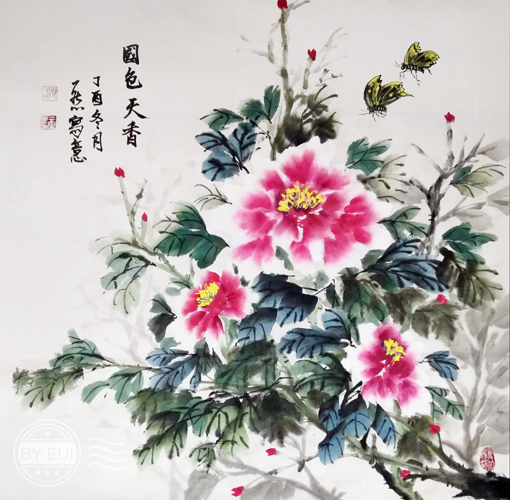 胡一然作品6斗方《国色天香》69cmX69cm