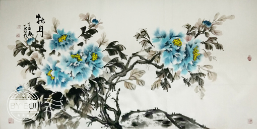 胡一然作品7《蓝牡丹》69cmX138cm