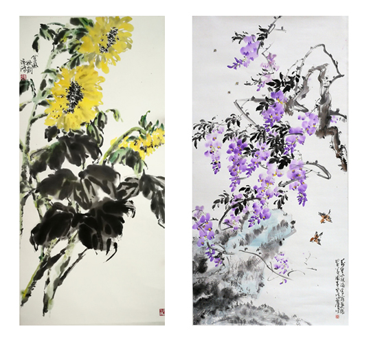 左《秋风金韵》45X80cm右《紫气东来》68X138cm