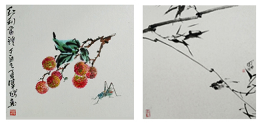 左《知足常乐》35X35cm右《高瞻远瞩》38X38cm