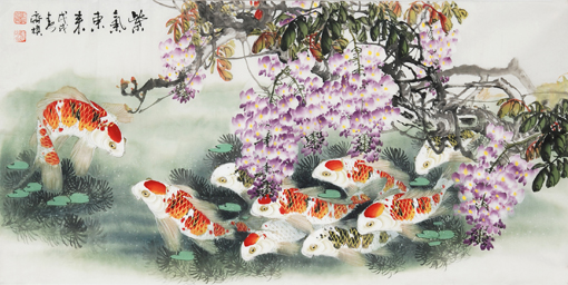 陈齐旗作品《紫气东来》136x68cm