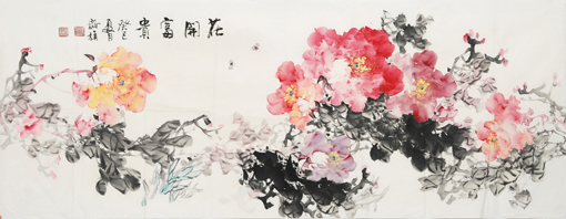 陈齐旗作品《花开富贵五》180x70cm