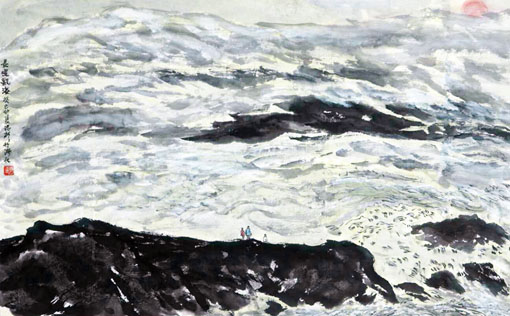 《长堤观海 》 50x80cm 