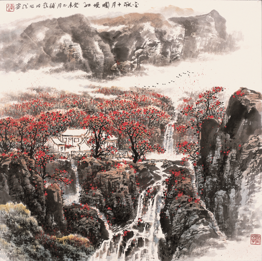 《金秋十月烂漫红》规格：68×68cm