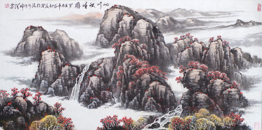《山川秋晴图》规格：180×90cm