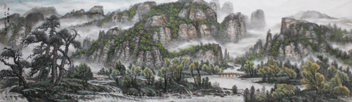 《春山胜翠》规格:300X120cm 《春山胜翠》规格:300X120cm