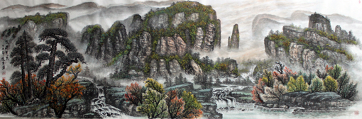 《秋高气爽》规格:300X120cm 《秋高气爽》规格:300X120cm
