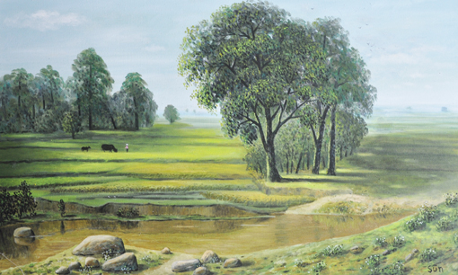 《丰收在望》油画规格：180X105cm（第三届全球油画作品风云杯金奖）