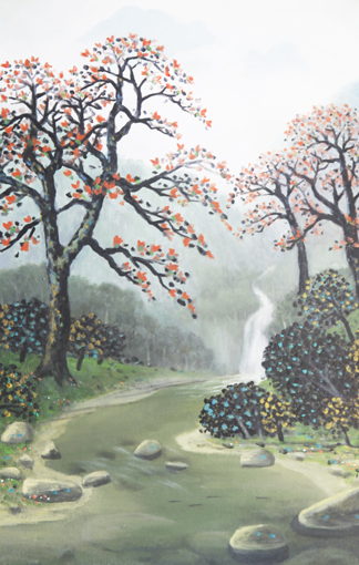 《红棉树是吉利之树》 油画规格：61X92cm（此画参加中新名家展一等奖）