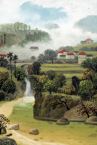 《美丽之村》油画规格：80X90cm（参加中韩名家美术作品）