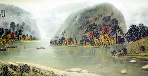 《山河秀色 富水长存》油画规格：90X170cm （此作品在八达岭新长城刻成壁画）