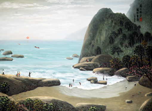 《寿比南山 福如东海》油画规格：80X119cm（此作品在八达岭新长城烽火台上刻成壁画）
