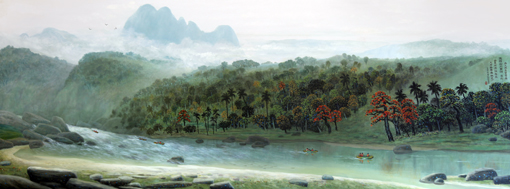 《五指山万泉河》油画规格： 145X367cm