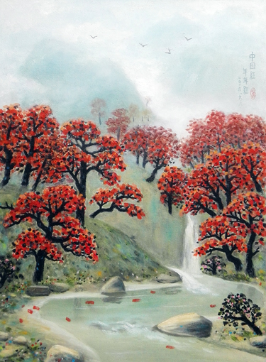 《中国红 年年红》油画规格：70X90cm